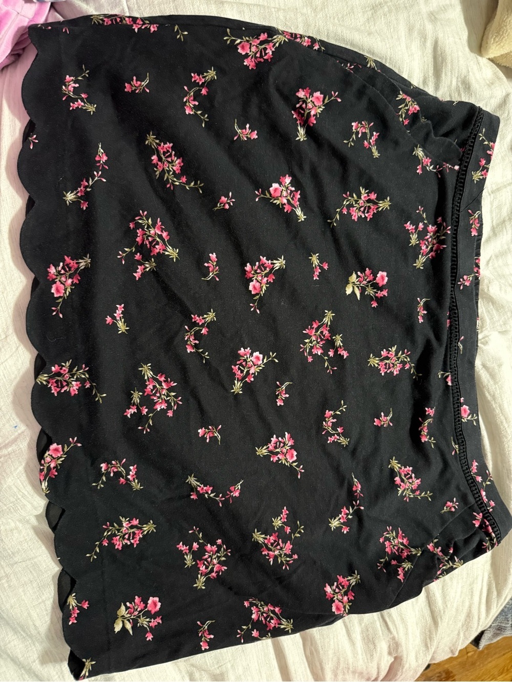 Skies Are Blue Black Mini Skirt with Pink Floral Print